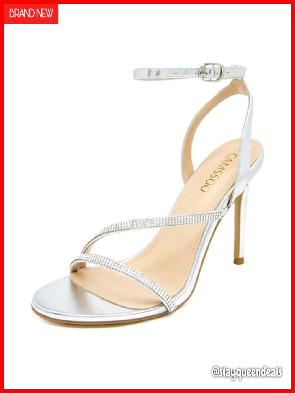 Rhinestone Strappy Stiletto Heeled Sandals Faux Leather Open Toe Wedding